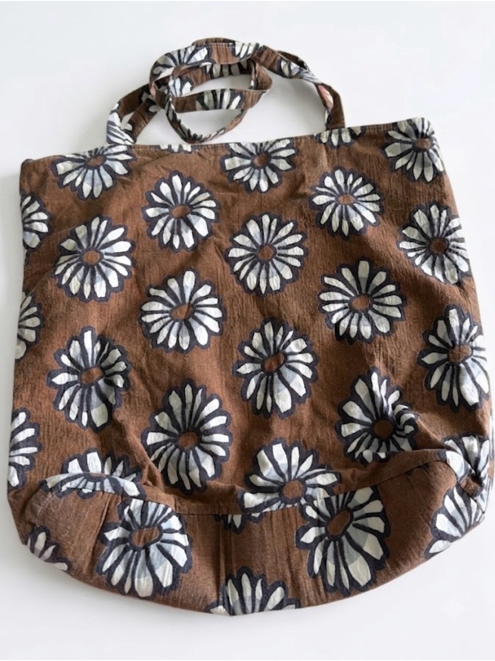 Brown Floral Daisy Tote Bag Casual Shoulder Bag Summer Medium Tote Beach Travel - Picture 1 of 11